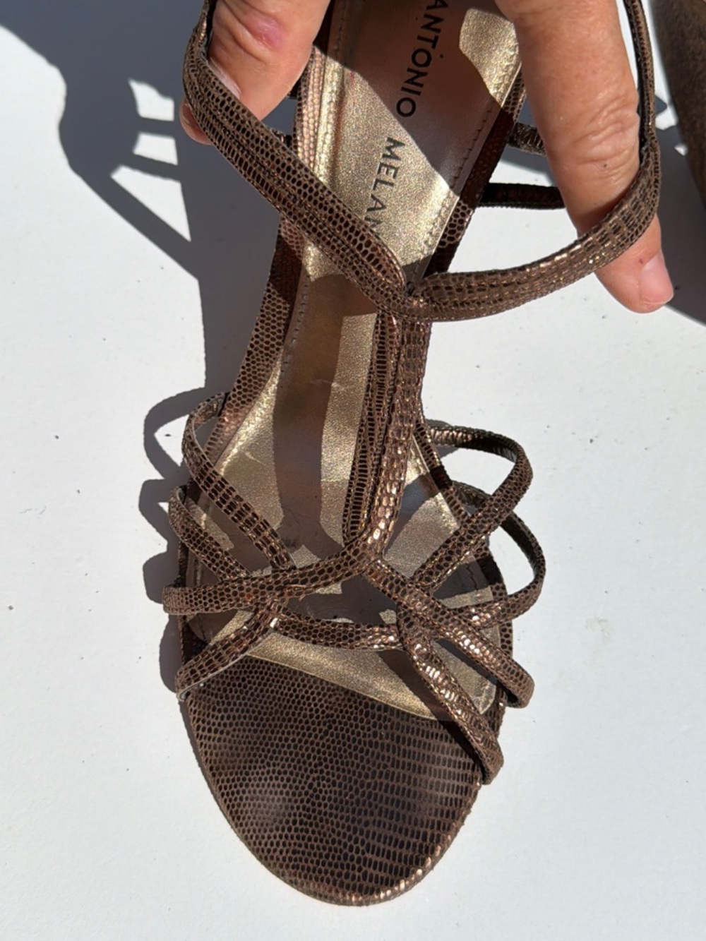 ANTONIO MELANI Metallic Brown Full Leather High-Heel Strappy Sandals - Picture 4 of 14